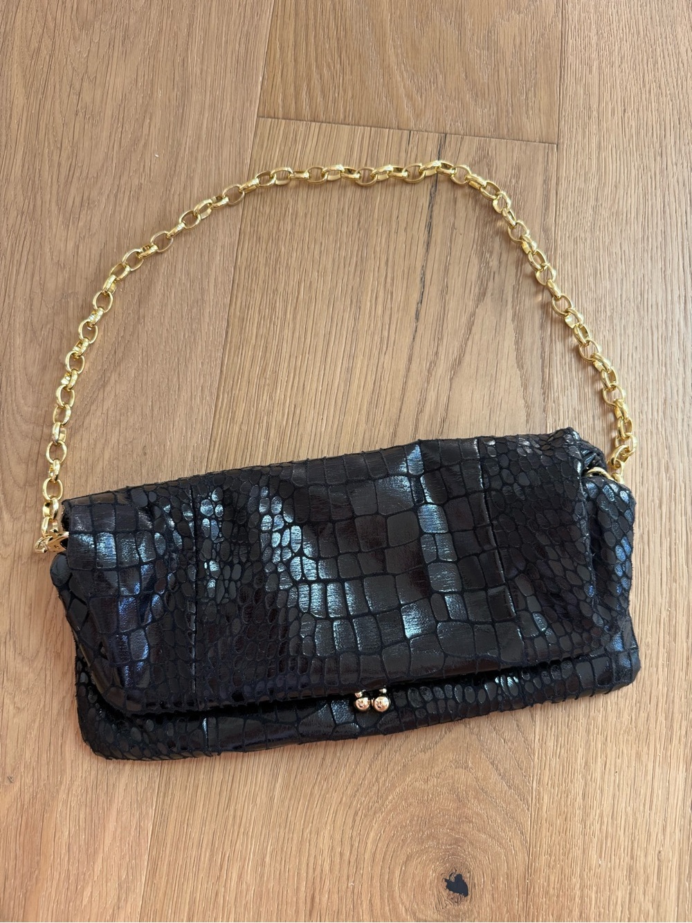 Alfa I Black Faux Croc Shoulder Evening Clutch Handbag